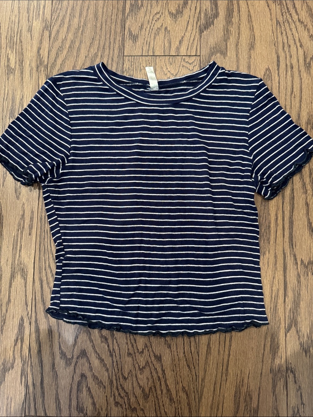 Striped Navy and White Short-Sleeve Crop Top